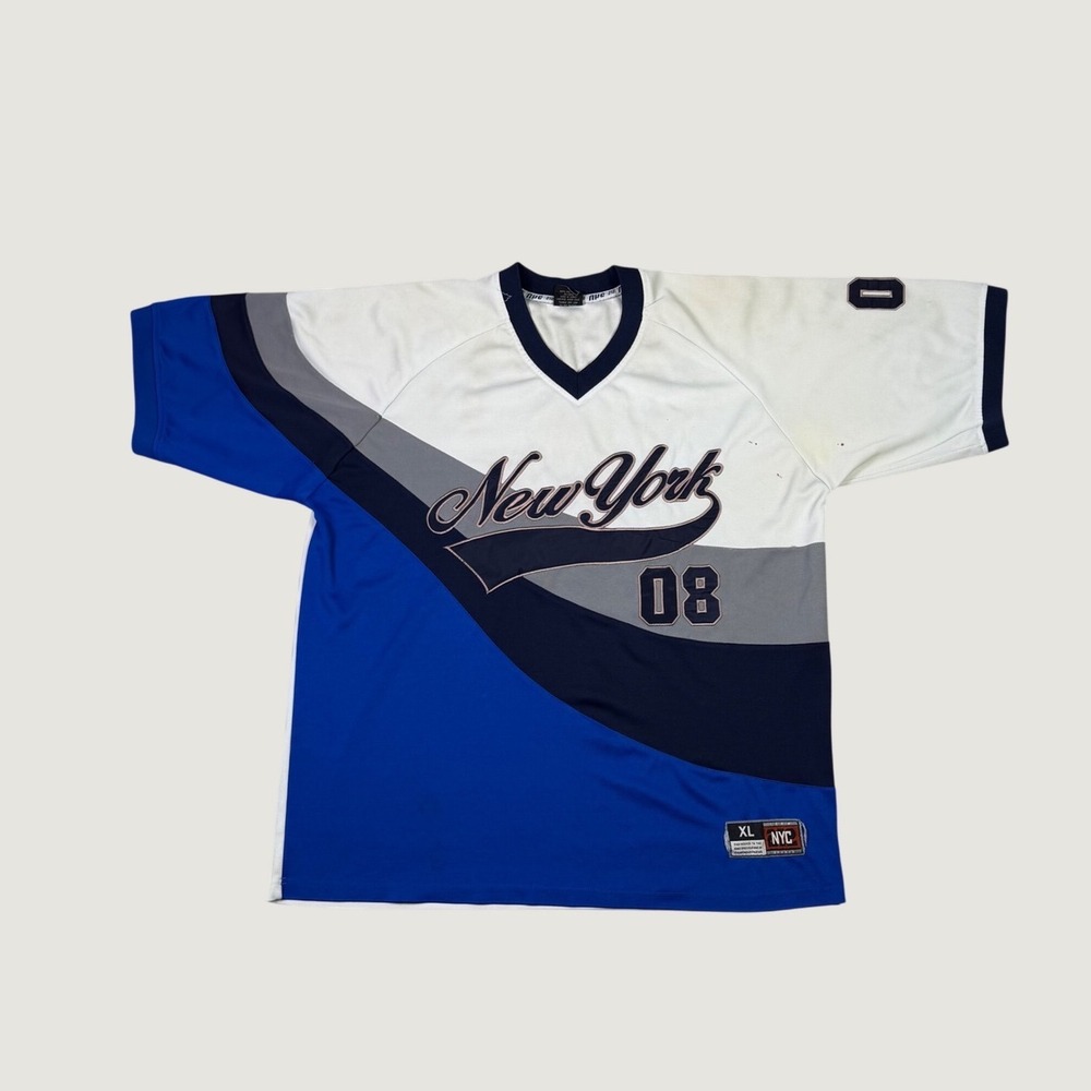 Vintage Team NYC 212 New York 08 Jersey XL White Blue Colorblock Mesh V-Neck